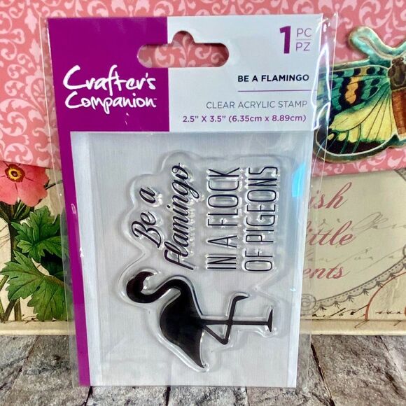 Crafter's Companion Clear Acrylic Stamp NWT Be A Flamingo 1 Piece Handmade Cards - Picture 1 of 4